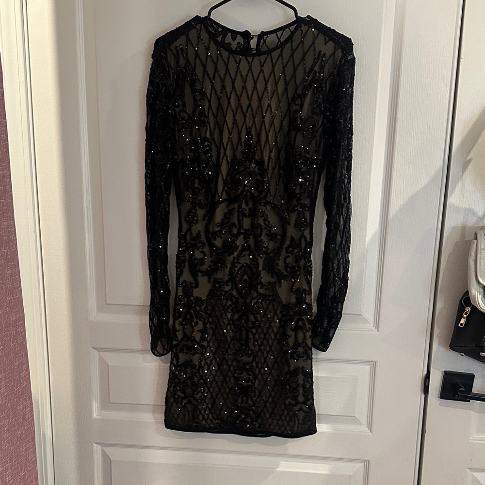 Windsor Black Sequin Long Sleeve Dress